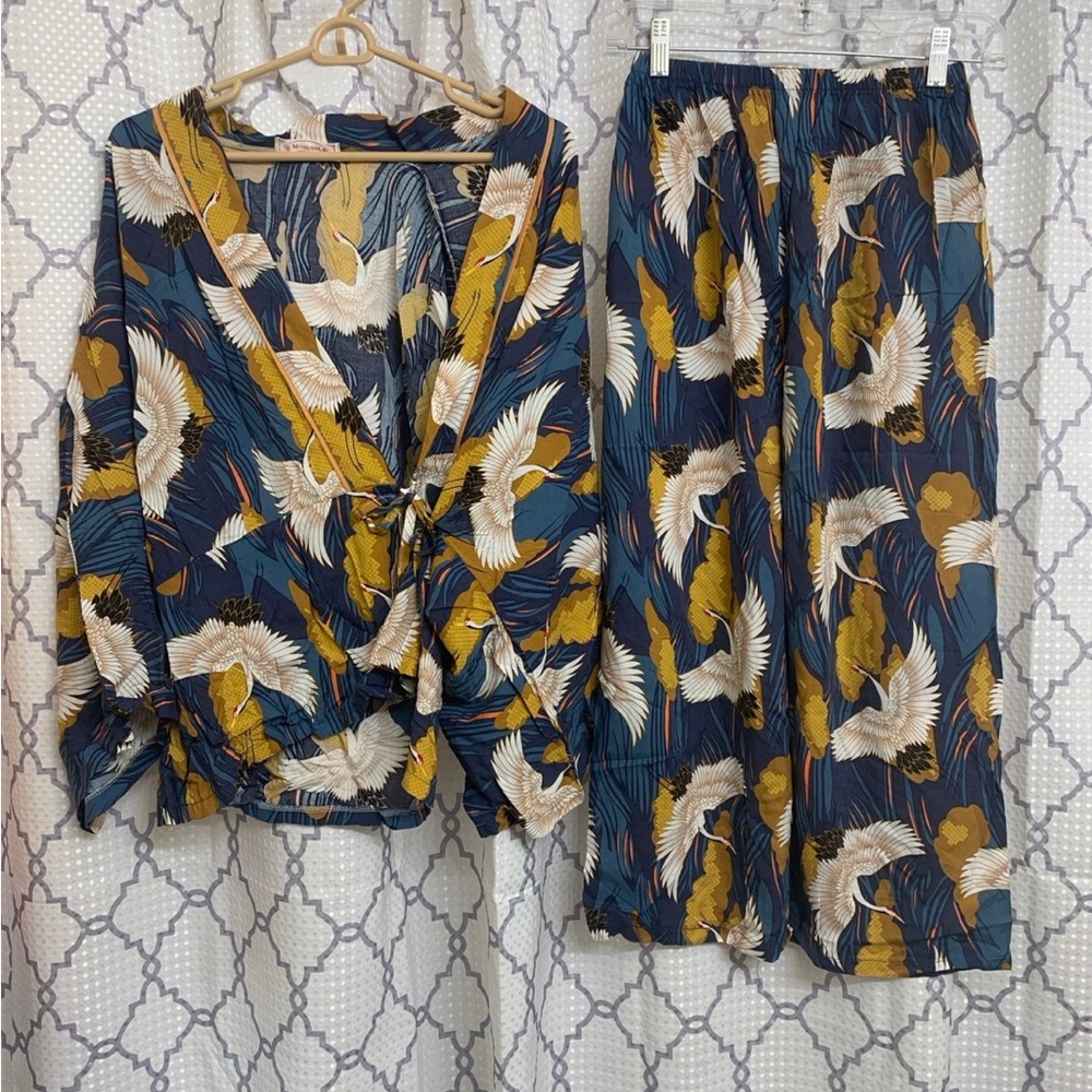 2-Piece Lounging Pajamas: Wrap Top & Pants
